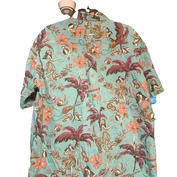 Cookie Street Teal and pink Floral Hawaiian Shirt Size Large Vintage - Picture 2 of 3